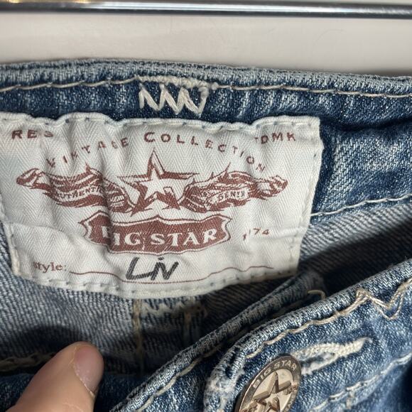 Big Star Women’s Low-Rise Liv Boot Cut Jeans Sz 27R Thick Stitching Distressed - Picture 15 of 16